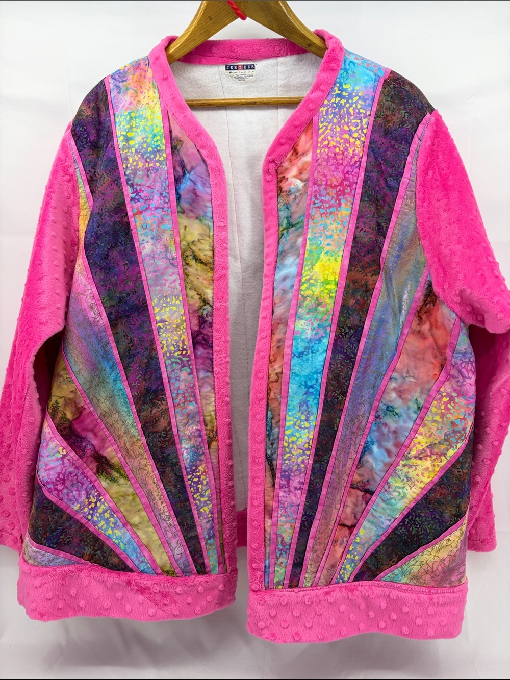 One-of-a-Kind Womens Vibrant Pink Patchwork Quilted Open Front Jacket, est sz XL